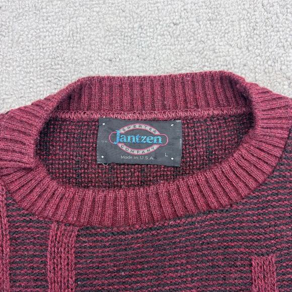 Vintage Jantzen Sweater Mens Large Red Geometric Kevin Mccallister Home Alone - Picture 3 of 6